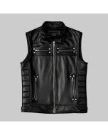 Hand Made Men Motorcycle Leather Vest Black