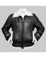 Cockpit Pilot WWII Military Bomber Black Lambskin Leather Jacket with Warm Sheep Shearling for Men