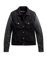Harley Davidson Women's Logo Leather Sleeve Denim Jacket