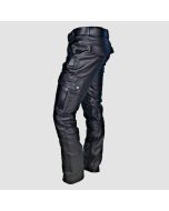 Mens Flap Pockets Full Length Leather Pants in Black