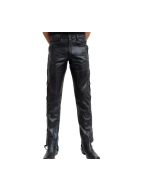 Leather Pant With Long Laces| Men's Black Leather Side Laces Pant with 5 Pockets Jeans Style Model New| Trousers With Side Laces