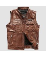 MEN BROWN LEATHER VEST