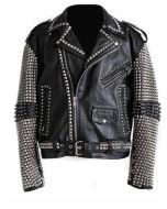 MENS PUNK STUDDED BLACK LEATHER JACKET
