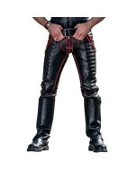 Leather PANT with quilted pattern and piping in red