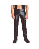 LEATHER PANTS with classic button closure
