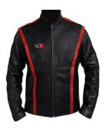 Commander Shephard Inspired Black Motorcycle Leather Jacket for Men - Handmade Black Jacket with Red Stripes
