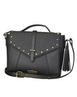 Harley-Davidson® Women's Midnight Rider Shoulder Bag | Adjustable Strap | Antique Brass Flat-Head Studs - MD4914L-BLK
