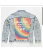 LEVI'S Rainbow Pride LGBTQ Trucker Denim Blue Jean Large Jacket