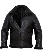 Cockpit Pilot RAF Aviator B3 Military Bomber Black Leather Jacket with Real Sheep Shearling
