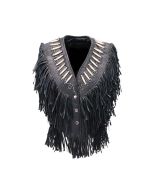 Leather Vest for women,Genuine Bone Studded Brown Fringe Leather Vest, Personlized Gift for women's. 100% Genuine Cow Leather women's Vest