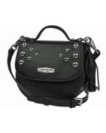 Harley-Davidson® Women's Heavy Metal Flapped Crossbody | Black | Detachable Strap | Dome Stud Embellishments - HM9925L-BLACK