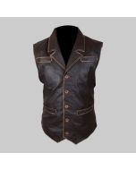 Handmade Distressed Brown Lightweight Sleeveless Leather Vest for Men