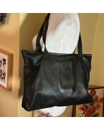 HARLEY DAVIDSON Logo Stitch Classic Black Leather Zipper Top Tote UNISEX Soft