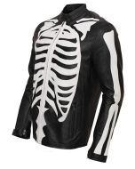 Halloween Special Exlusively Desgined White Bones Skeleton Leather Jacket for Men.
