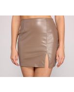 BROWN LEATHER MINI SKIRT