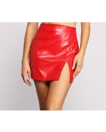 RED LEATHER MINI SKIRT WITH STYLE