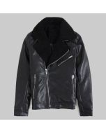 Premium Quality Straight Fit Fashion Black Lambskin Leather Jacket with Black Shearling for Women