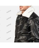 Military Style G1 Navy Black Bomber Jacket with White Fur Collar - Handmade Soft Lambskin Cockpit Pilot Bomber Leather Jacket for Men
