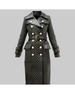 Long coat for women's - Ladies Leather Dress Double-breasted quilted leather trench coat Steam-Punk Dress - Personlized Gift for women's