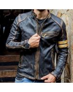 Handmade Motorcycle Distressed Leather Jacket for Men - Cafe Racer Distressed Black Leather Jacket