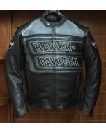 Men's Motorcycle Motorbike Leather Jacket marker Black & Gray Black