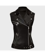 WOMENS LEATHER MOTORCYCLE VEST WITH ZIPPER